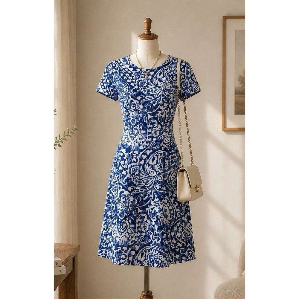 NWT Size 10 JH Collectibles Blue White Paisley Chinoiserie Fit & Flare Dress
